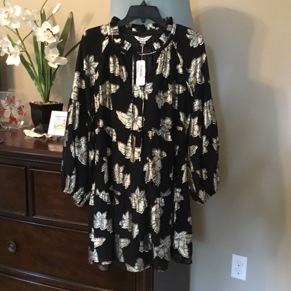 Tommy Bahama-Women’s Black and Gold Metallic Midi Dress NWT